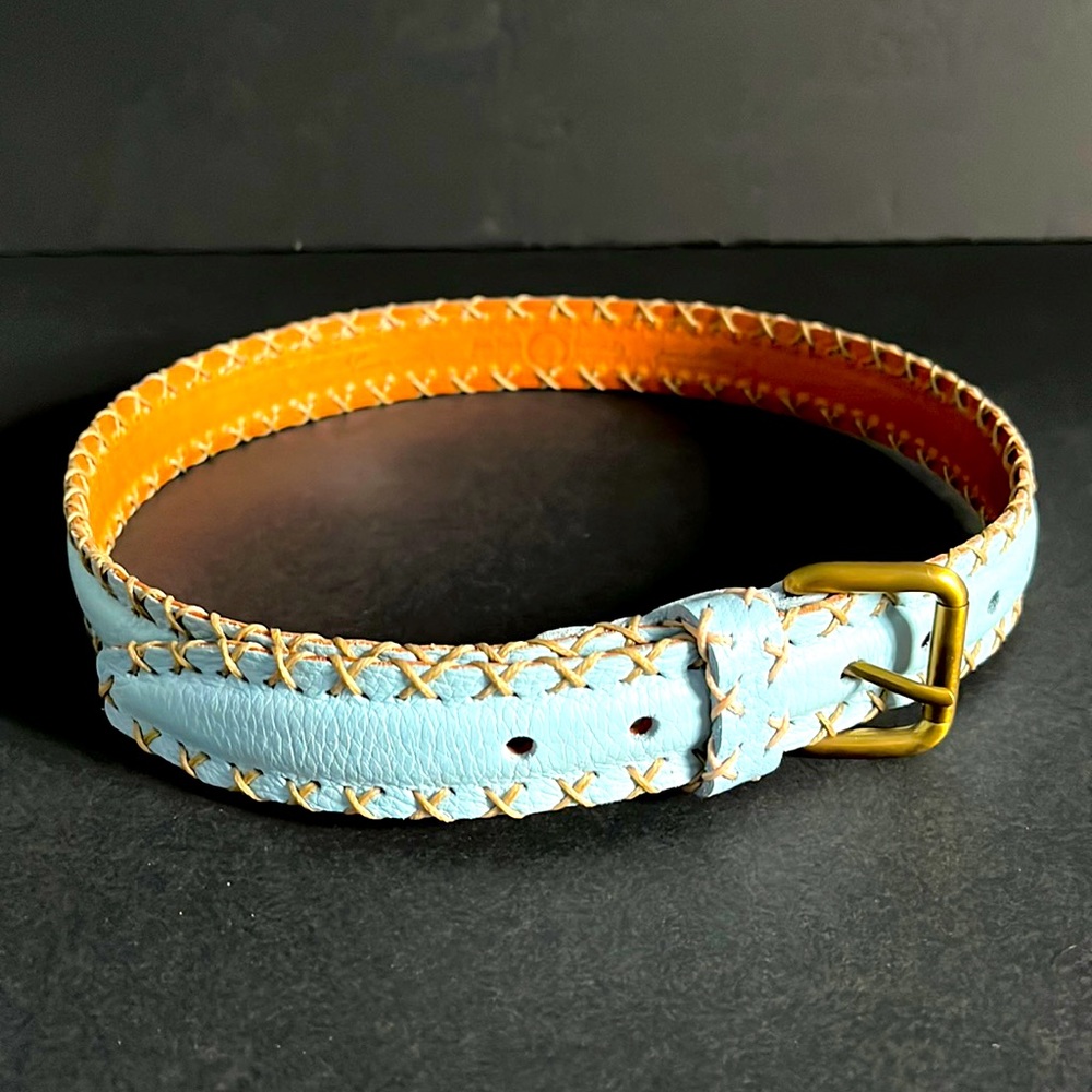 Jean Louis Fernandez Whip Stitch Blue Leather Belt - France